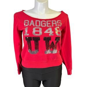 E5 College Classics Womens Sweatshirt Pullover Sequin UW Badgers XL Juniors